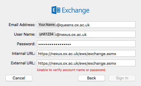 mac mail exchange internal url