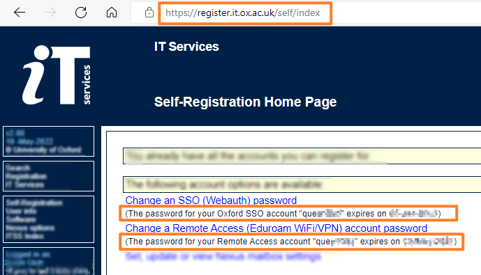 Oxford password expiry dates for SSO and REMOTE ACCESS